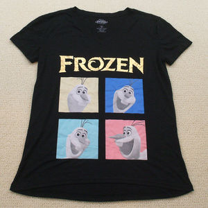 Frozen Olaf Black V Neck Short Sleeve Tee Shirt